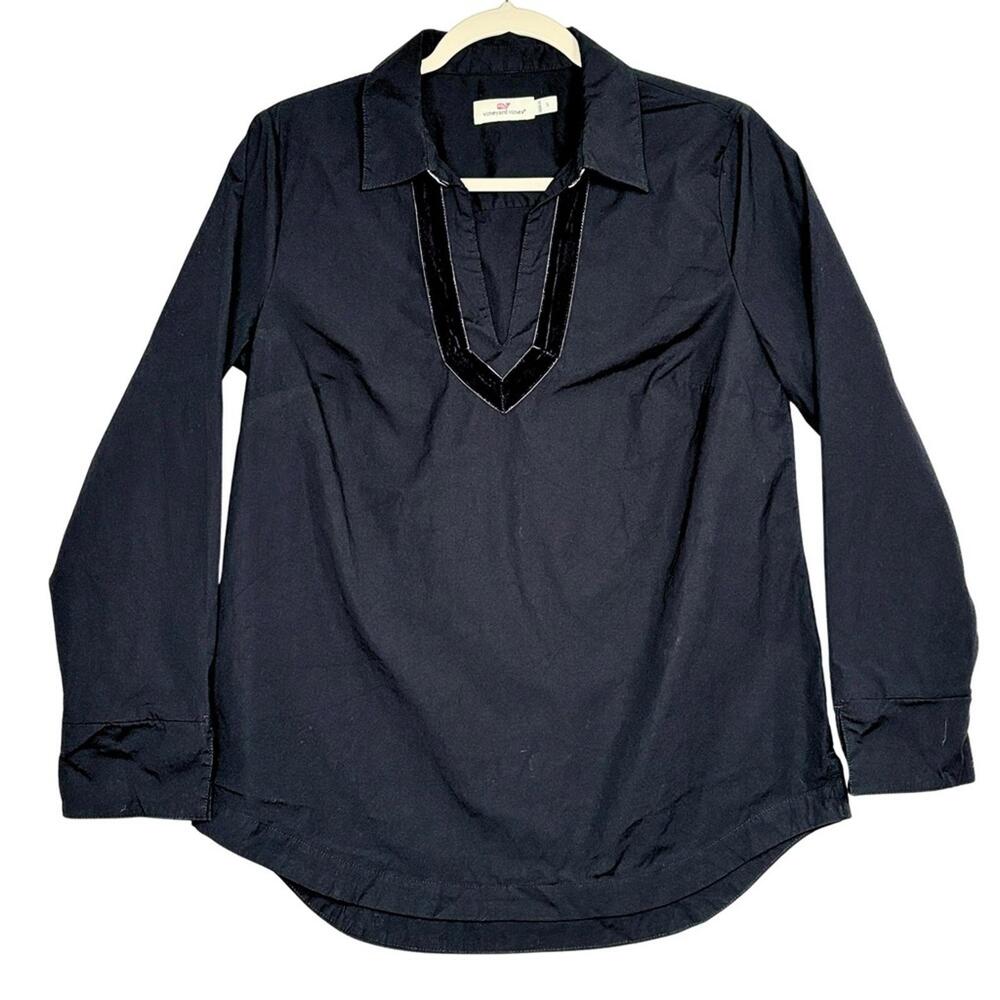 Vineyard Vines Velvet Trim Relaxed Popover Blouse small